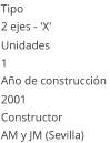 Tipo 2 ejes - 'X'  Unidades 1 Año de construcción  2001 Constructor AM y JM (Sevilla)