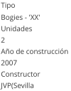 Tipo Bogies - 'XX'  Unidades 2 Año de construcción  2007 Constructor JVP(Sevilla