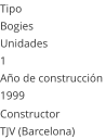 Tipo Bogies  Unidades 1 Año de construcción  1999 Constructor TJV (Barcelona)